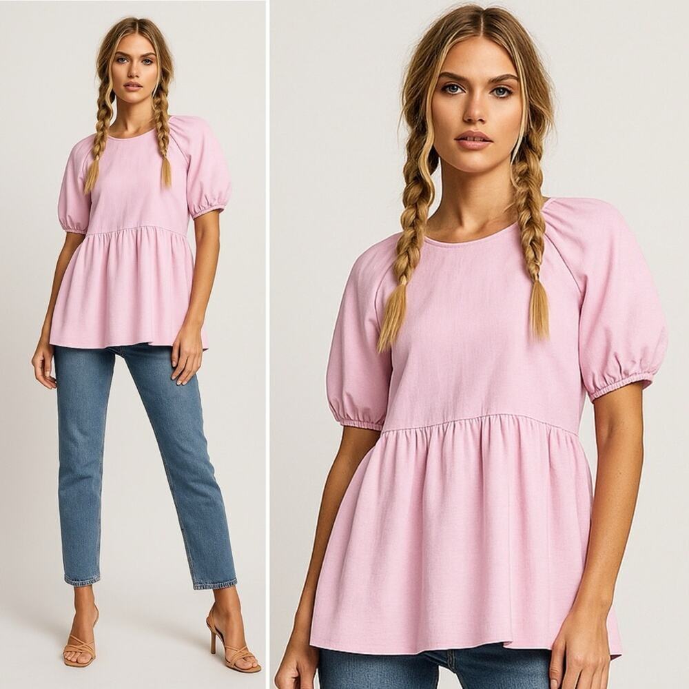 HILL HOUSE The Francesca Top Ballerina Pink High Low Short Sleeve Tunic Sm NEW